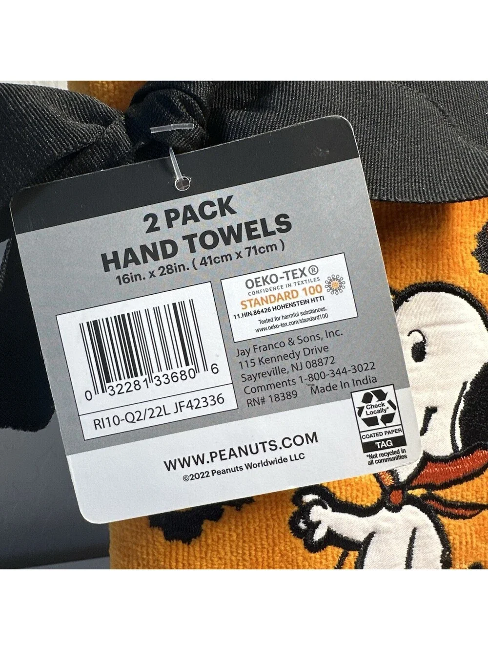 NWT Peanuts Snoopy Halloween Orange Embroidered Vampire Hand Towels Set Of 2